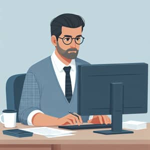 Hispanic Accountant Seated at Desk | Animated Style