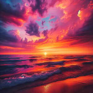 Vibrant Summer Sunset Over Serene Beach