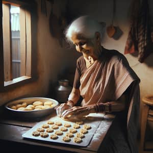 Indian Elderly Woman Baking Biscuits from Scratch