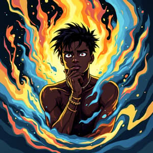 Stylized Black Anime Character Art in Vibrant Colors