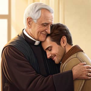 Heartwarming Bond: Priest and Younger Man Embrace