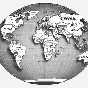 Conceptual World Map Highlighting Specific Countries