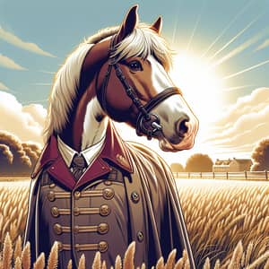 Proud Horse Wearing Coat in Sunlit Meadow