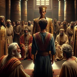 Realistic 4K Image: Joseph Confronts Brothers in Egyptian Palace Hall