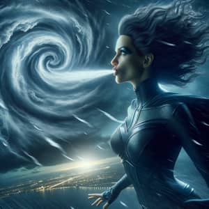 Female Superhero Calls Forth Powerful Storm - Dark Costume