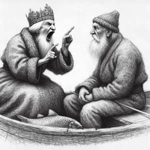 Historical Russian Context: Elderly Ruler Confronts Male Fisherman