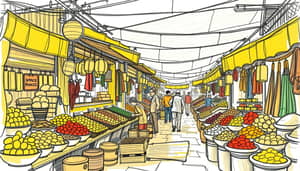 Vibrant Marketplace: Fruits & Spices in Sketch Art