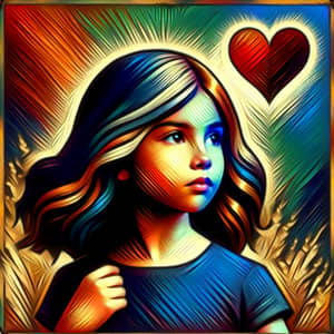 Young Hispanic Girl Holding Heart - Dynamic and Vivid Art