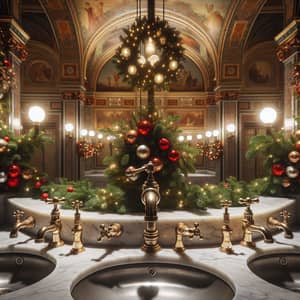 Christmas-Themed Award Ceremony in Grand Building Restroom