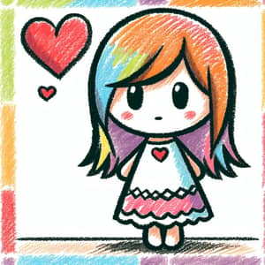 Exaggerated Proportion Little Girl with Heart Drawing