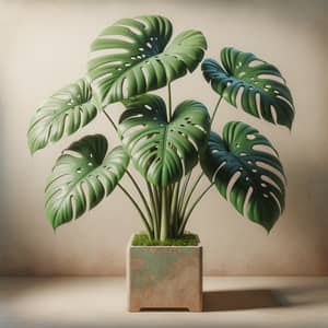 Monstera Deliciosa: Swiss Cheese Plant in Beige Ceramic Pot