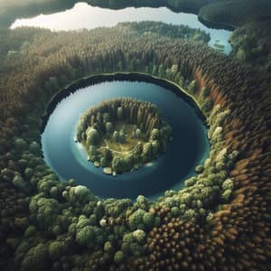 Round Lake Surrounded by Dense Forest