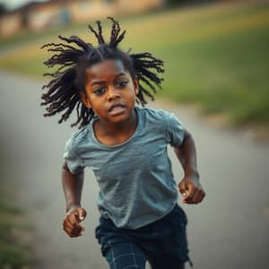 Young Black Girl Running in Distress - Sadness Exposed