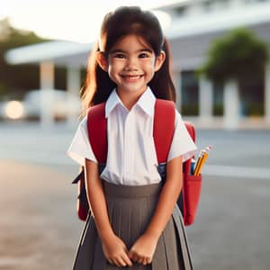 8-Year-Old Girl with Schoolbag Ready for School