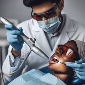 Professional Dentist Removing Oral Lesion with Laser Procedure