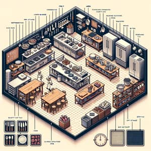 Restaurant Kitchen Plan: Cooking, Prep, Washing & Serving Areas