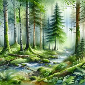 Watercolor Forest Scene | Lush Nature Beauty