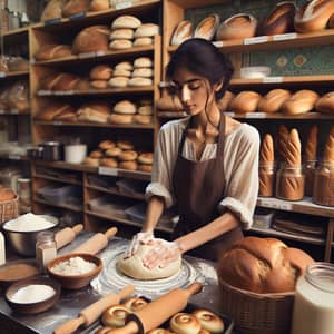 Sofia Mixing Dough in Traditional Family Bakery