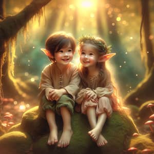 Whimsical Elven Children in a Magical Forest Glade