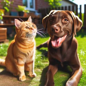 Adorable Cat and Dog Playtime in the Backyard