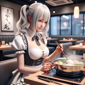 Hotpot Restaurant Scene with Unique University Student