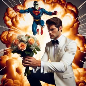 Passionate Proposal Scene with White Tuxedo Man