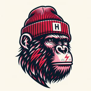 Edgy Ape with 'H' Beanie & Lightning Bolt Face Tattoo