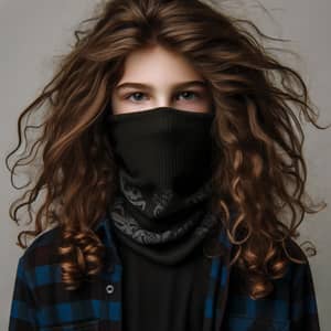 Boy with Long Curly Hair in Balaclava