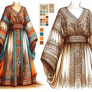 Elegant Moroccan Caftan Drawing Inspired by Roman Fashion