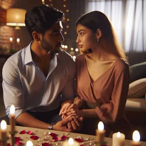 Intimate Romantic Scene with South Asian Man & Caucasian Woman