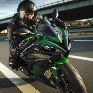 Male Motorcycle Enthusiast Riding High-End Sports Kawasaki Ninja H2R