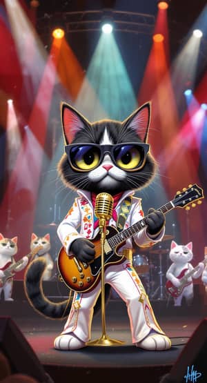 Iconic Elvis Cat Concert Scene Animation