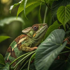 Camouflage Chameleon in Jungle Leaves