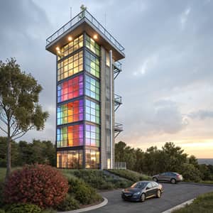 Modern High-Tech Building with Large Windows