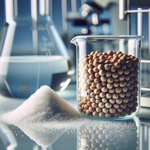 Glass Beaker with Tan Beans and White Salt on Laboratory Countertop