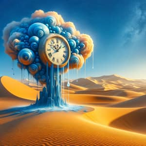 Fantastical Clock Monument in Desert with Raindrop