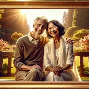 Timeless Moment: Elderly Caucasian Man and South Asian Woman Smiling in Garden