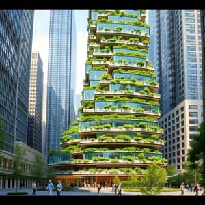 Innovative Eco-City Building with Green Roofs