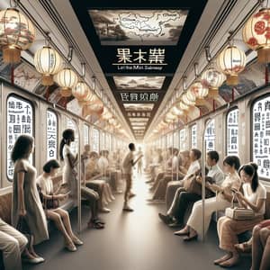 Bustling Subway Car with Chinese Cultural Elements