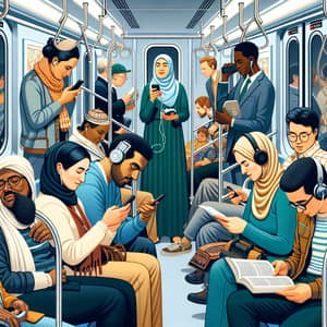 Vibrant Subway Car Illustration – Cultural Diversity