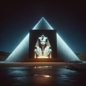 Modern Egyptian Pyramid with Glowing Priestess at Night