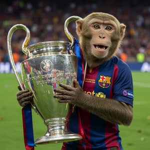 Monkey in Barcelona Jersey with UEFA Champions League