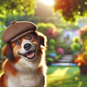 Adorable Dog with a Whimsical Hat in a Garden