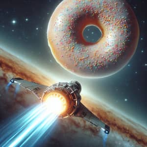 Space Vehicle Approaching Sugary Doughnut Planet | Stellar Exploration