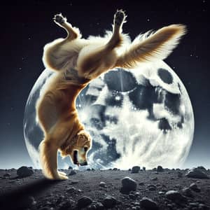 Dog Performing Handstand on Moon