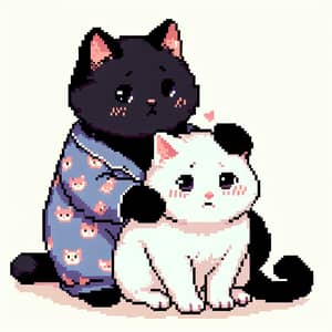 Cute 8-Bit Cats: Grooming Moments in Pajamas