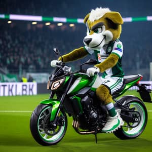 Green and White Soccer Team Mascot Riding Yamaha MT-09 Motorcycle