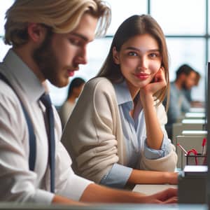 Subtle Workplace Attraction: Young Woman Developing Feelings for 22-Year-Old Colleague