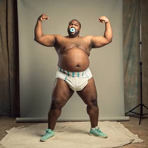 Strongman in Diaper: Unusual Flex of Muscles