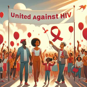 Empowering HIV Awareness: United Against HIV Walk with Diverse Crowd